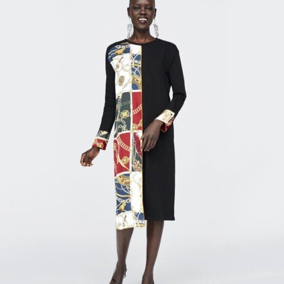 EUC Zara black & contrast chain print accent dress, S - Picture 2 of 10